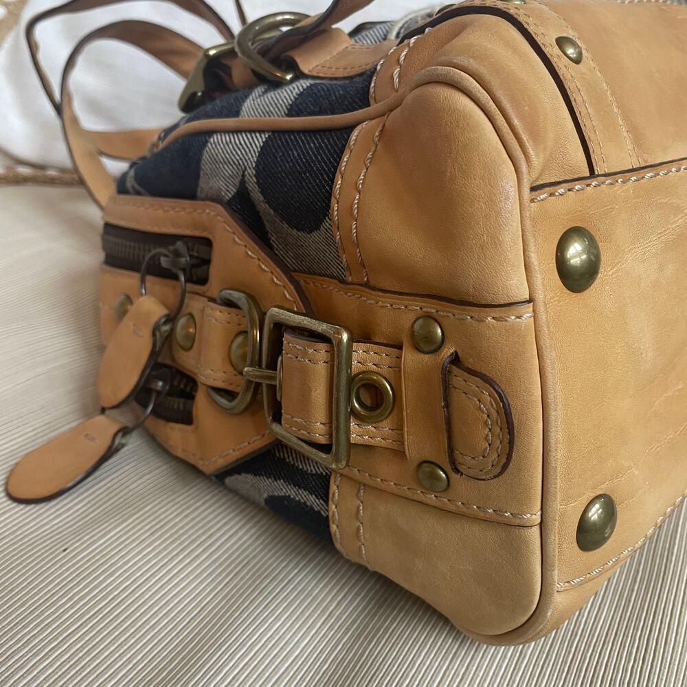 Rare Legacy Denim Lilly Satchel Turnlock Bag | Rainbow Legacy Lining, Vintage - Picture 7 of 13